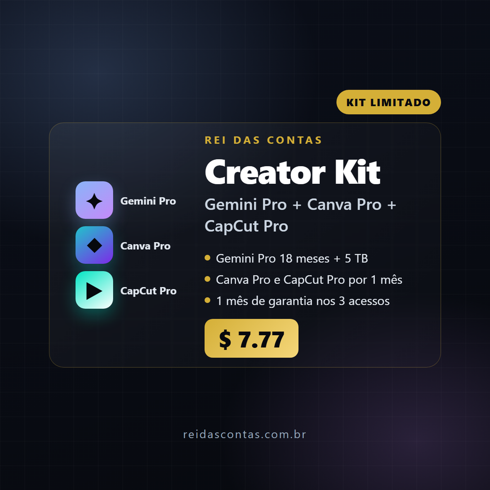 Creator Kit: Gemini Pro 18 meses + Canva Pro + CapCut Pro (1 mês)