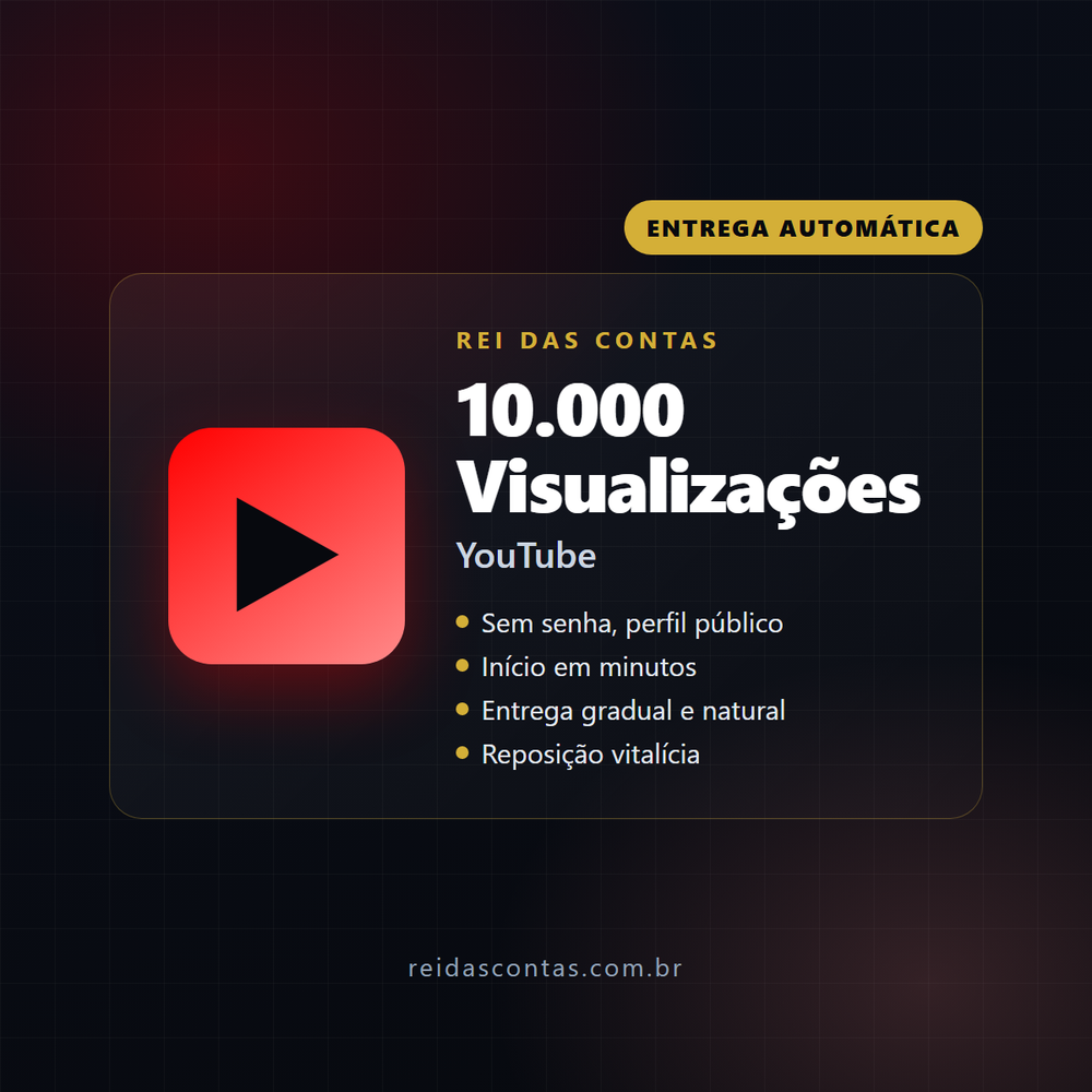 10.000 Visualizações YouTube (Sem queda, reposição vitalícia)