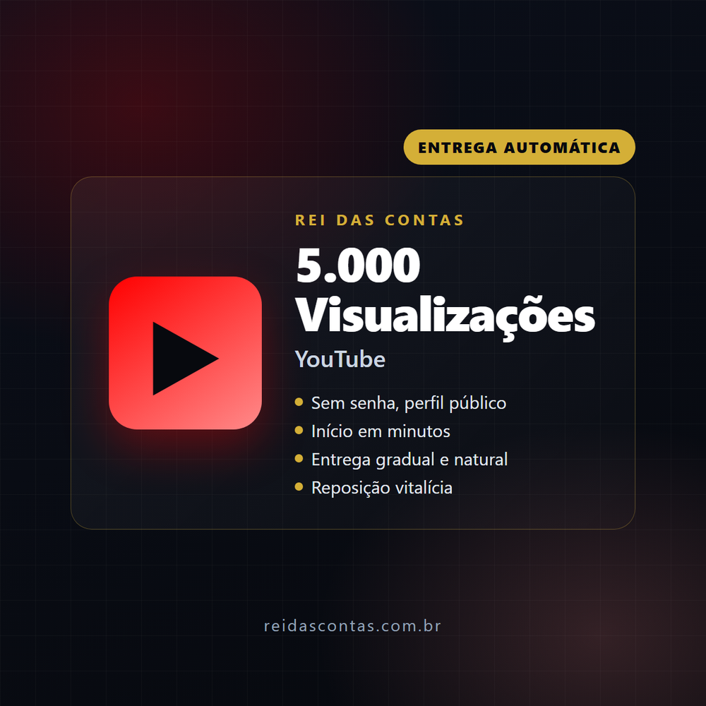 5.000 Visualizações YouTube (Sem queda, reposição vitalícia)
